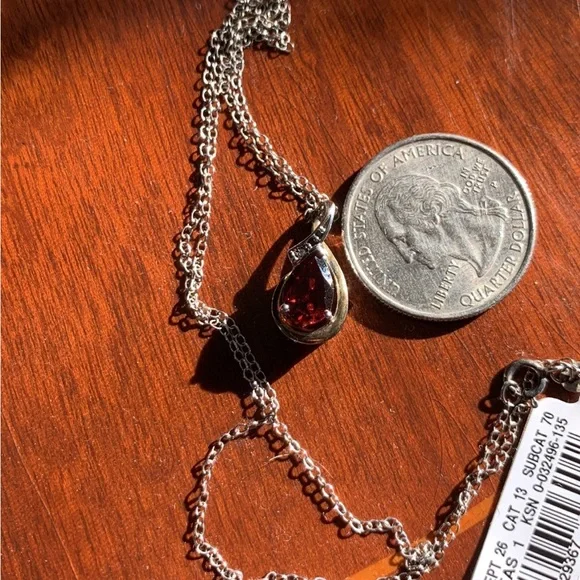 Genuine Diamond and Garnet 10k gold and 925 Necklace - Picture 6 of 6